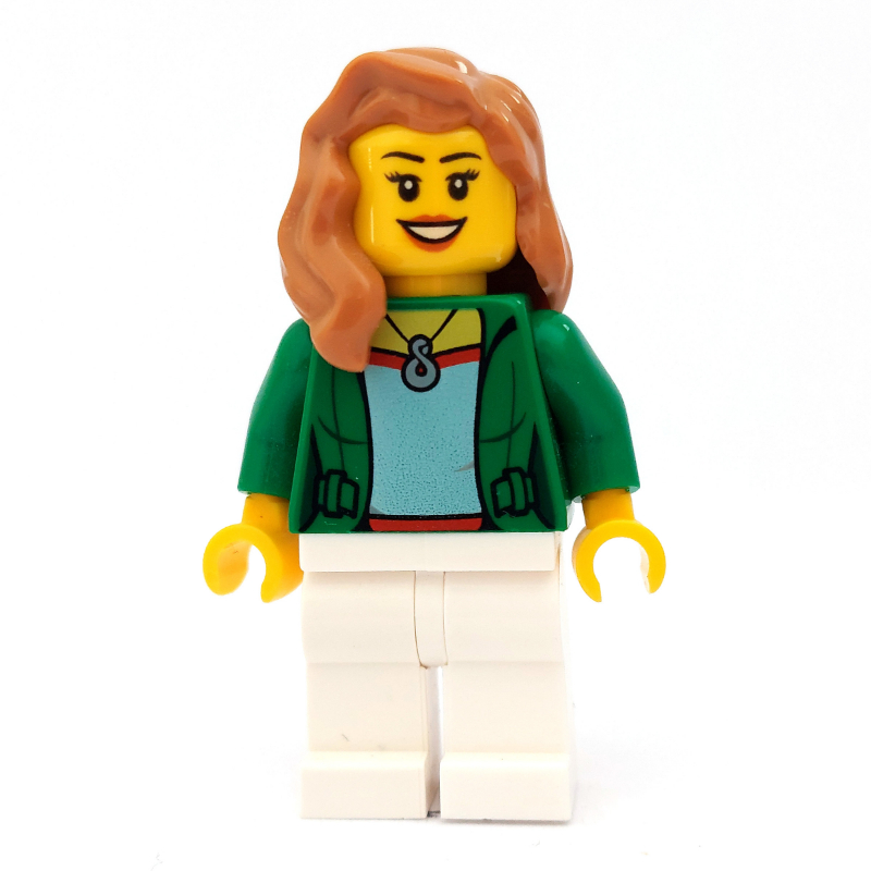LEGO Woman, Open Green Jacket with Necklace, Medium Nougat Hair (fig-009668)