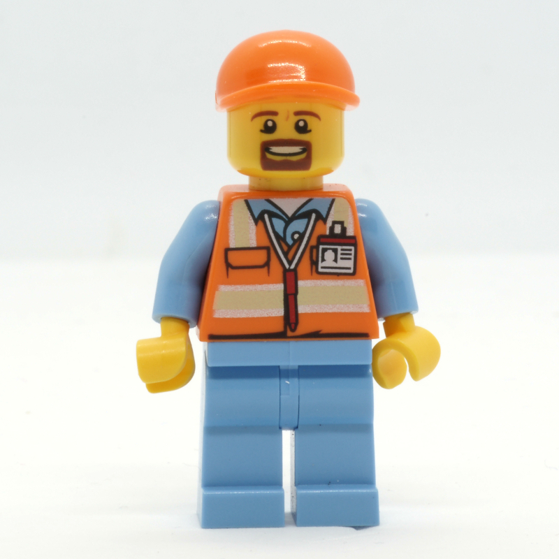 LEGO Ground Crew, Orange Safety Vest, Medium Blue Legs, Orange Cap, Goatee Beard (fig-009670)