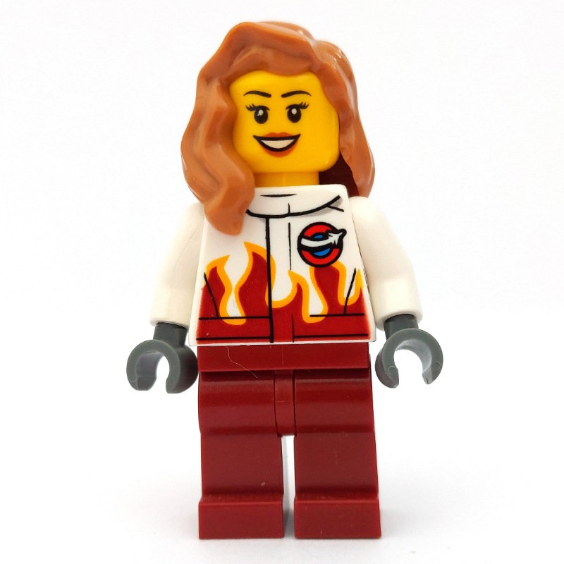 LEGO Pilot, Woman, White and Dark Red Jumpsuit, Medium Nougat Hair (fig-009674)