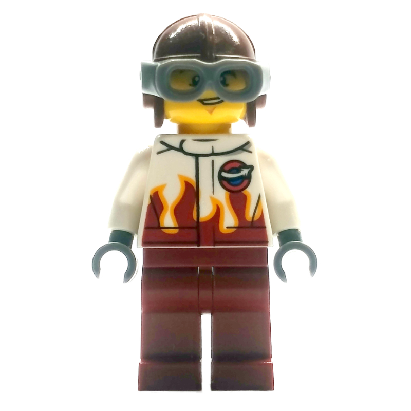 LEGO Pilot, White and Dark Red Jumpsuit, Helmet with Goggles (fig-009675)