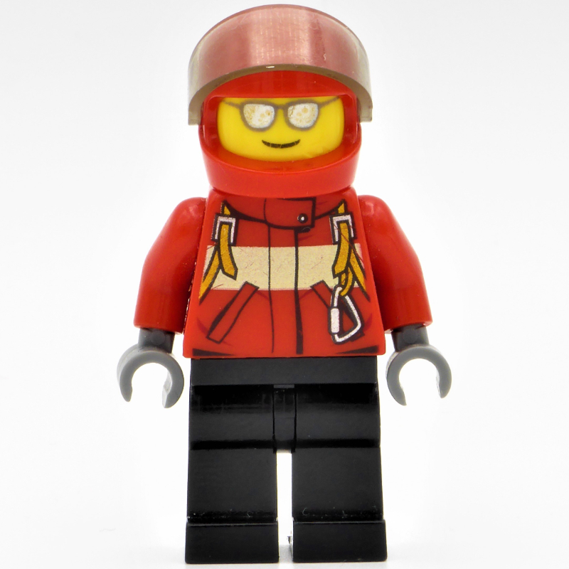 LEGO Pilot, Red Jacket with Straps, Red Helmet with Visor, Silver Sunglasses (fig-009680)