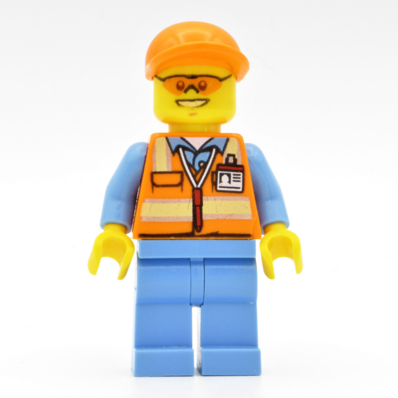 LEGO Ground Crew, Orange Safety Vest, Medium Blue Legs, Orange Cap, Orange Safety Glasses (fig-009681)