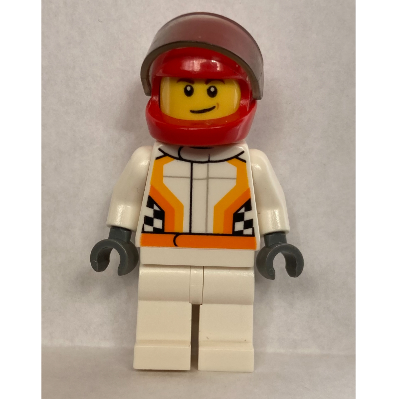 LEGO Racer, White and Orange Jumpsuit, Red Helmet with Visor (fig-009685)