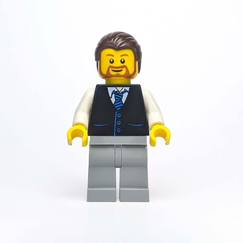 LEGO Man, Black Vest with Tie, Dark Brown Hair, Beard (fig-009696)