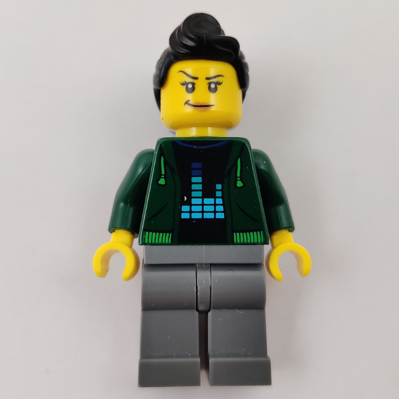 LEGO Woman, Open Dark Green Hoodie, Black Hair (fig-009706)