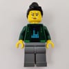 Woman, Open Dark Green Hoodie, Black Hair