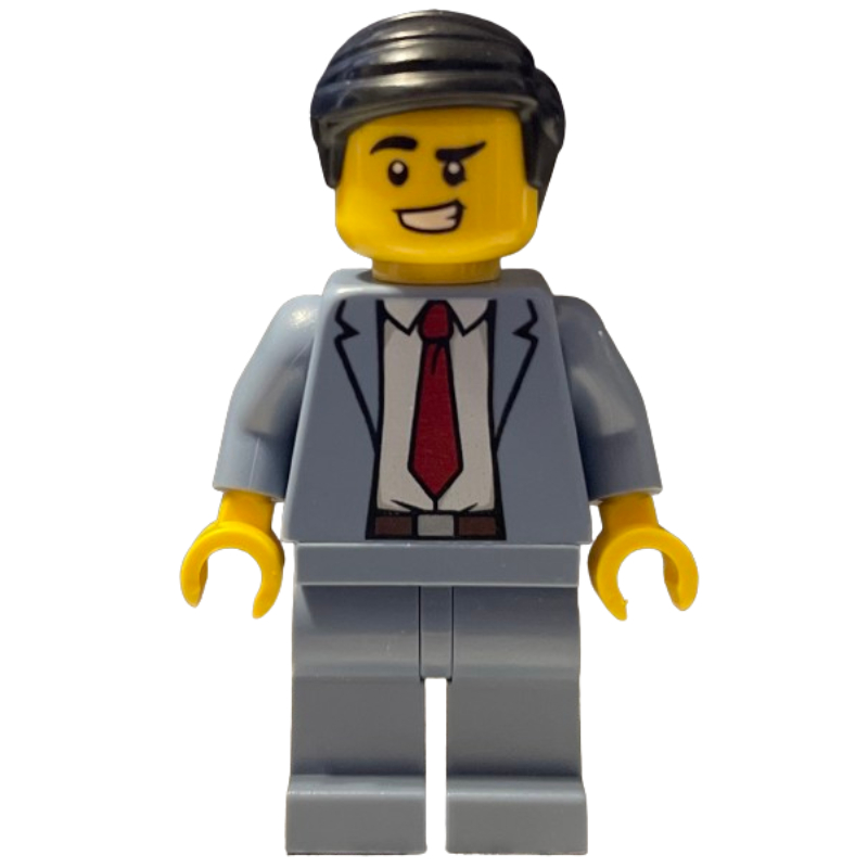 LEGO Man, Sand Blue Suit with Red Tie, Black Hair (fig-009707)
