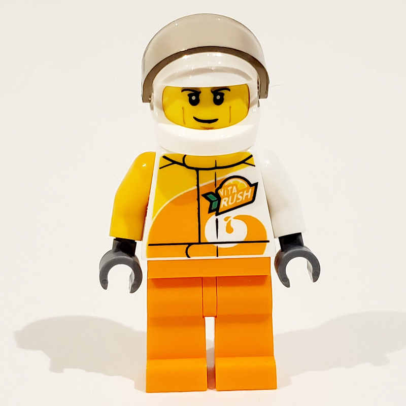 LEGO Racer, White and Orange Jumpsuit with 'VITA RUSH', White Helmet with Visor (3626cpr1144 Head) (fig-009715)