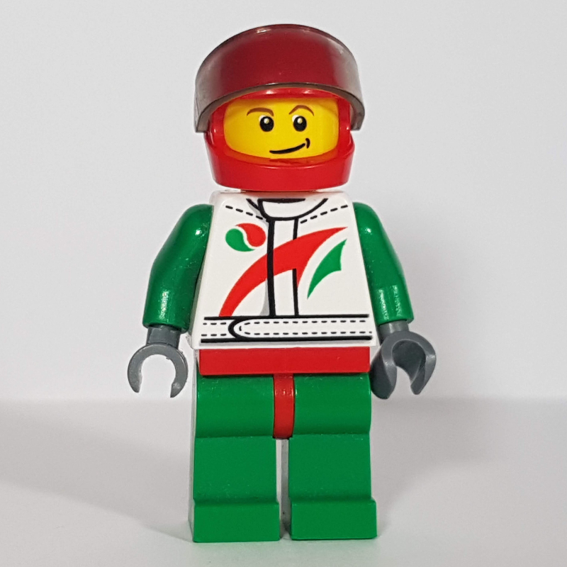 LEGO Racer, White and Green Jumpsuit with Octan Logo, Red Helmet with Visor (fig-009718)