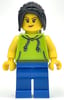 Woman, Lime Hoodie, Blue Legs, Black Hair