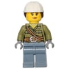 Volcano Explorer, Woman, Olive Green Shirt with Rope, White Hard Hat with Hair
