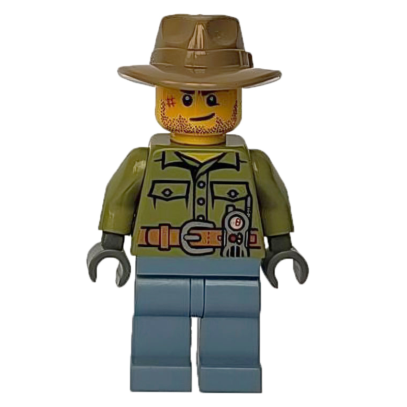 LEGO Volcano Explorer, Man, Olive Green Shirt, Sand Blue Legs, Dark Tan Wide Brim Hat (fig-009732)