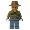 Volcano Explorer, Man, Olive Green Shirt, Sand Blue Legs, Dark Tan Wide Brim Hat