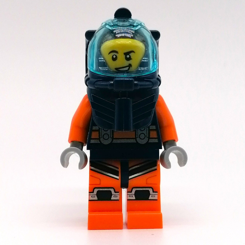 LEGO Diver, Man, Dark Blue and Orange Wetsuit, Dark Blue Diving Helmet with Visor (fig-009736)