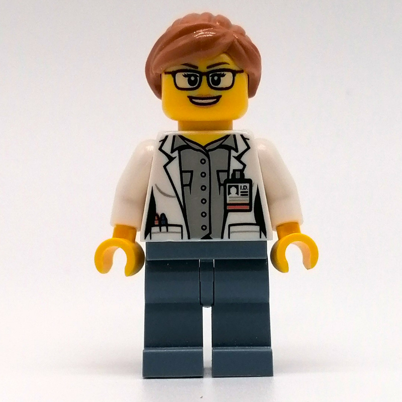 LEGO Marine Scientist, Woman, Open White Lab Coat, Sand Blue Legs, Medium Nougat Hair, Glasses (fig-009739)