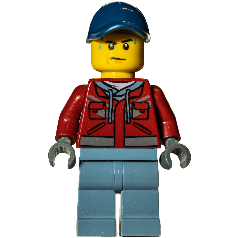 LEGO Marine Explorer, Dark Red Jacket, Dark Blue Cap, Sweat Drops (fig-009741)