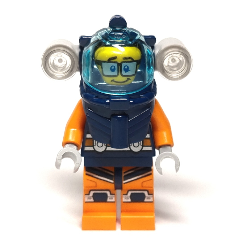 LEGO Diver, Man, Dark Blue and Orange Wetsuit, Dark Blue Diving Helmet with Flashlights and Visor, Glasses (fig-009742)