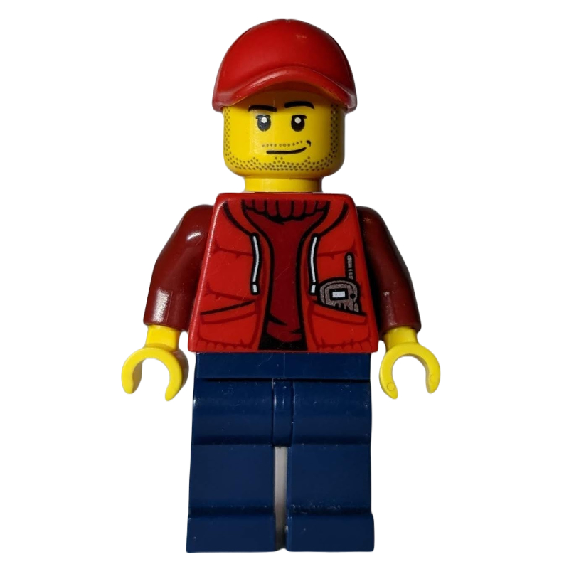LEGO Marine Explorer, Open Red Jacket over Dark Red Sweater, Red Cap, Stubble (fig-009747)