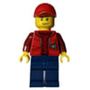 Marine Explorer, Open Red Jacket over Dark Red Sweater, Red Cap, Stubble
