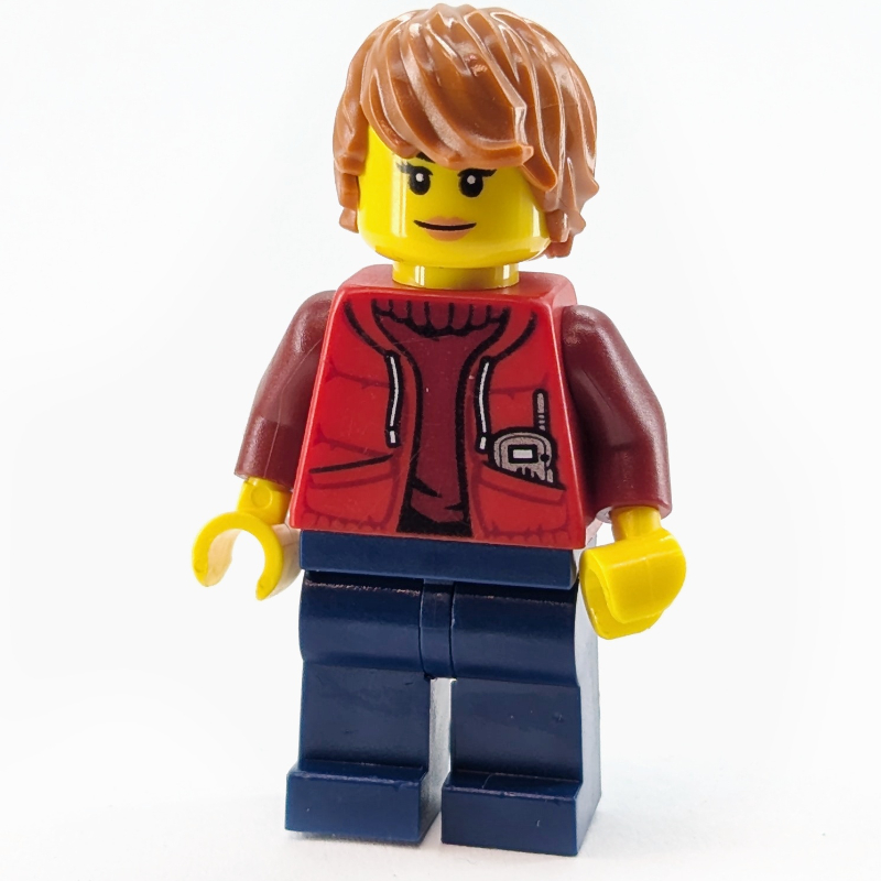 LEGO Marine Explorer, Woman, Open Red Jacket over Dark Red Sweater, Dark Orange Hair (fig-009748)