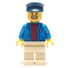 Ship Captain, Open Blue Jacket with Anchor over Dark Red Sweater, Tan Legs, Dark Blue Hat, Goatee Beard