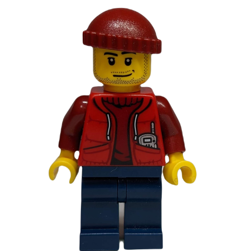 LEGO Marine Explorer, Open Red Jacket over Dark Red Sweater, Dark Red Hat, Stubble (fig-009752)