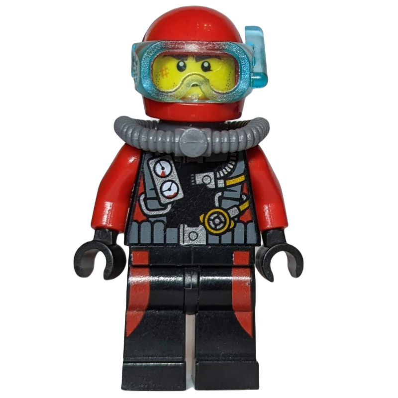 LEGO Diver, Man, Black and Red Wetsuit with Gauges, Red Helmet with Mask (fig-009754)