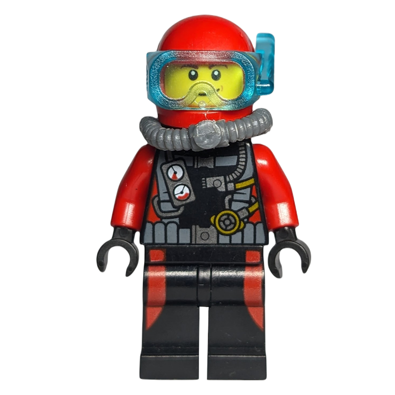 LEGO Diver Adam, Black and Red Wetsuit with Gauges, Red Helmet with Mask (fig-009755)