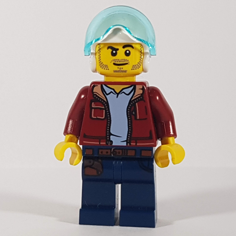 LEGO Marine Explorer, Open Dark Red Jacket, Dark Blue Legs, White Helmet with Visor, Stubble (fig-009760)
