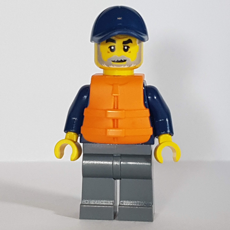 LEGO Marine Explorer, Dark Blue Shirt, Dark Bluish Gray Legs, Dark Blue Cap, Orange Life Vest (fig-009761)