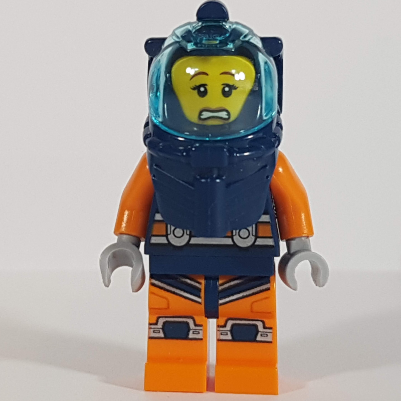 LEGO Diver, Woman, Dark Blue and Orange Wetsuit, Dark Blue Diving Helmet with Visor (fig-009762)