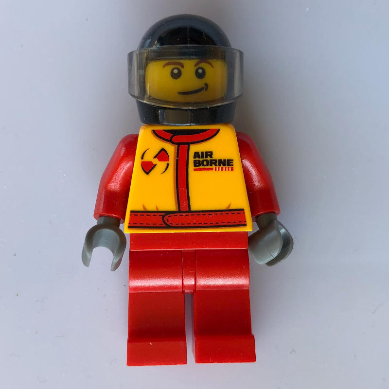LEGO Racer, Red and Orange Jumpsuit, Black Helmet with Visor (fig-009766)