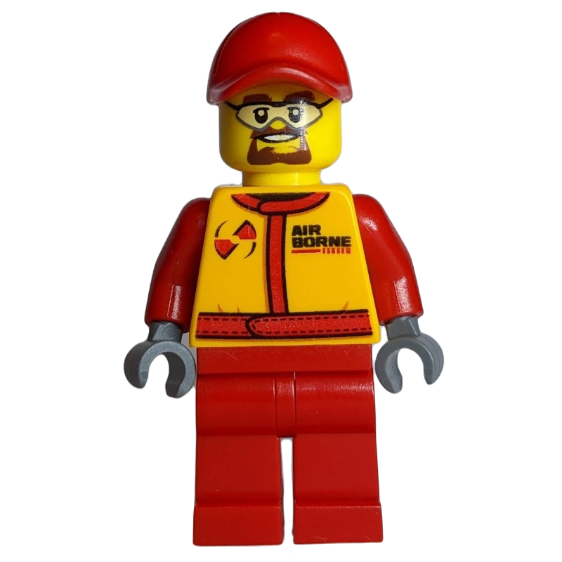LEGO Racer, Red and Orange Jumpsuit, Red Cap, Goatee Beard and Safety Glasses (fig-009767)
