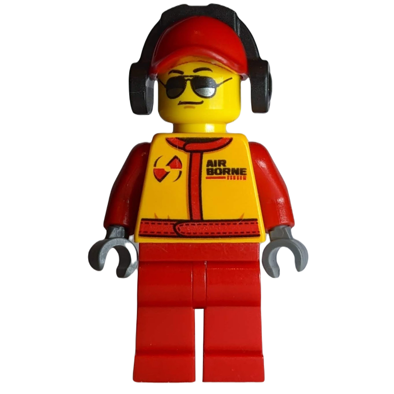 LEGO Racer, Red and Orange Jumpsuit, Red Cap with Ear Defenders, Sunglasses (fig-009768)