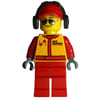 Racer, Red and Orange Jumpsuit, Red Cap with Ear Defenders, Sunglasses