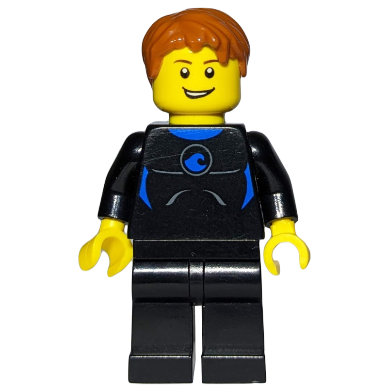 LEGO Man, Black Wetsuit, Dark Orange Hair, Yellow Life Vest (fig-009772)