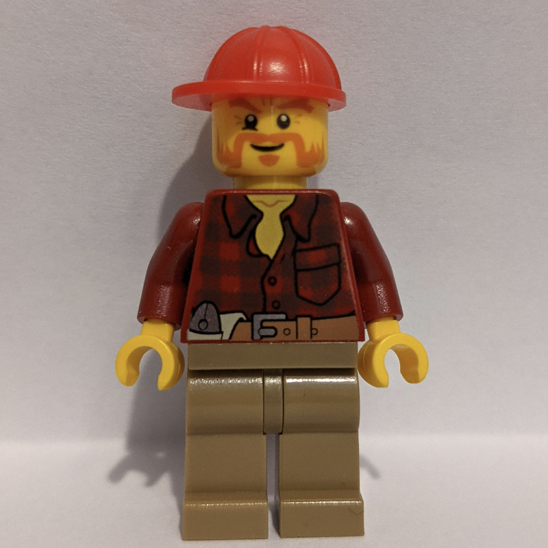 LEGO Lumberjack, Dark Red Flannel Shirt, Red Cap, Beard (fig-009773)