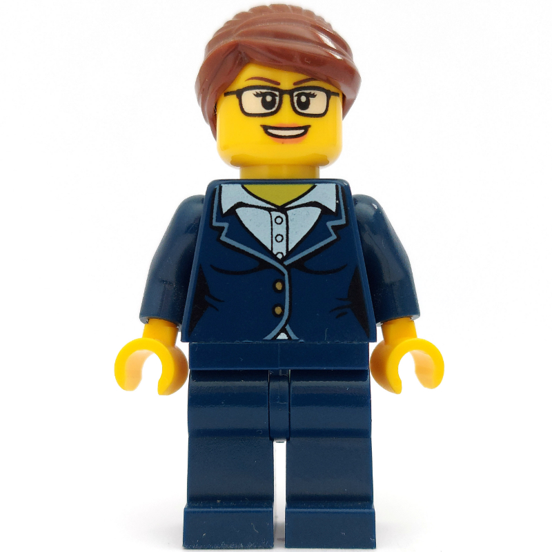 LEGO Woman, Dark Blue Suit, Reddish Brown Hair, Glasses (fig-009780)