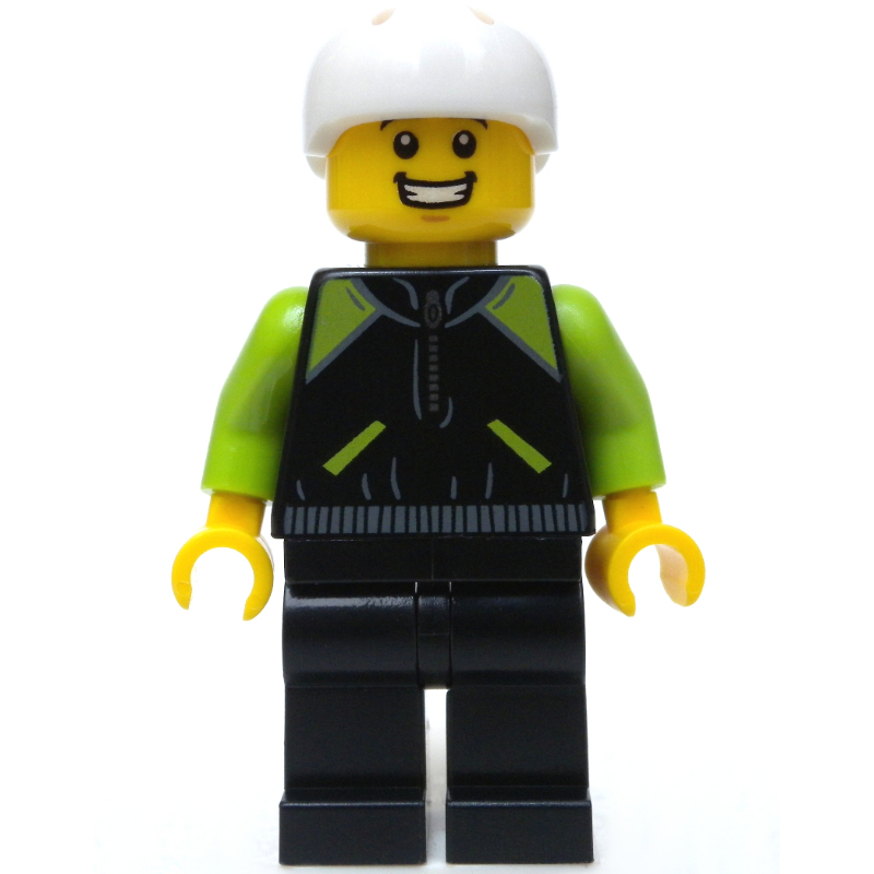 LEGO Man, Black and Lime Jacket, White Helmet (fig-009781)