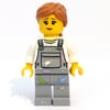 Woman, Light Bluish Gray Overalls with Paint Stains, Medium Nougat Hair