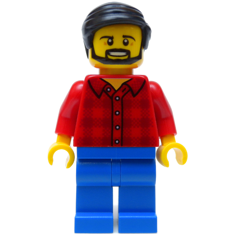 LEGO Man, Red Flannel Shirt, Blue Legs, Black Hair, Beard (fig-009783)
