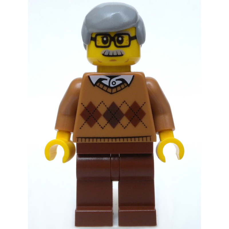 LEGO Man, Medium Nougat Argyle Sweater, Reddish Brown Legs, Moustache and Glasses (fig-009787)