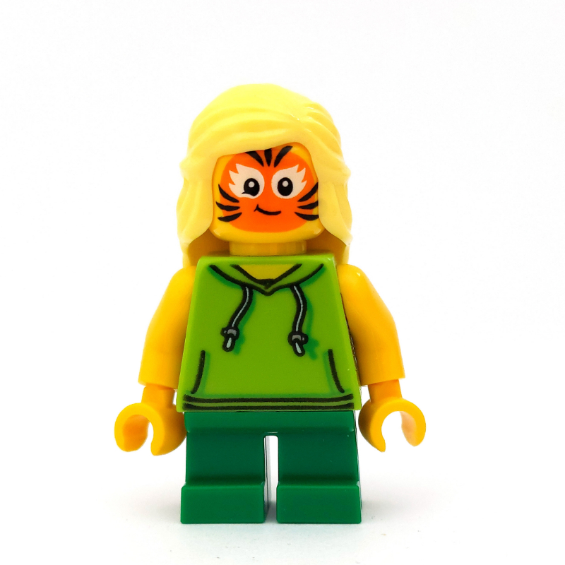 LEGO Girl, Lime Hoodie, Short Green Legs, Tiger Facepaint (fig-009797)