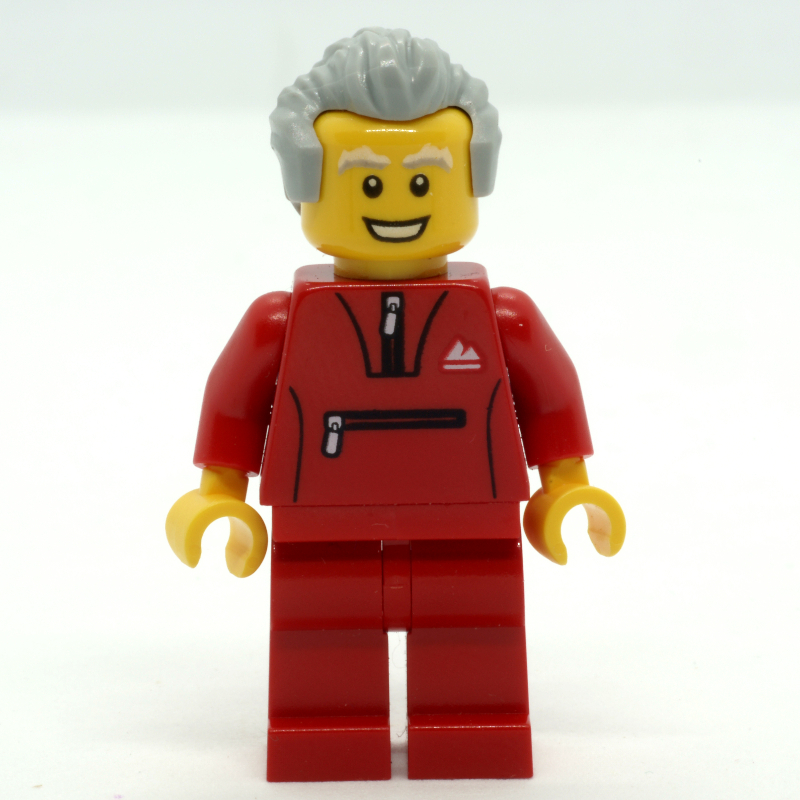 LEGO Man, Red Jogging Suit, Light Bluish Gray Hair (fig-009799)