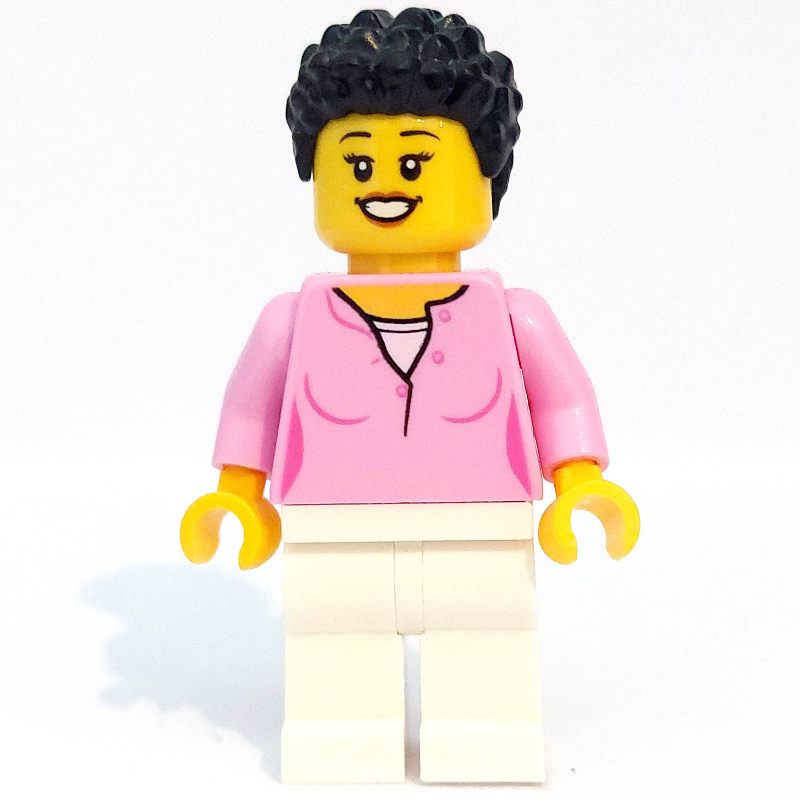 LEGO Woman, Bright Pink Top, White Legs, Black Hair (fig-009802)