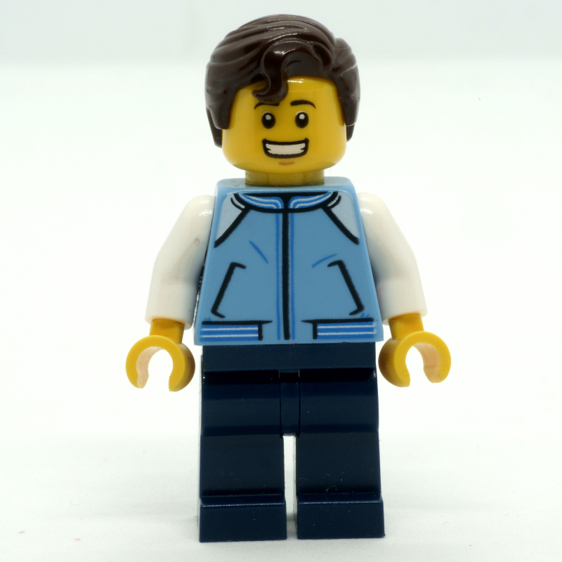 LEGO Man, Medium Blue Jacket, Dark Blue Legs, Dark Brown Hair (fig-009804)