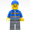 Worker, Blue Jacket with Orange Stripes, Sand Blue Legs, Blue Cap, Beard