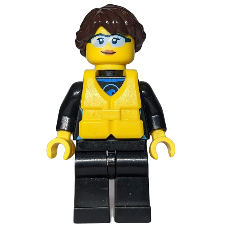 LEGO Woman, Black Wetsuit, Dark Brown Hair, Yellow Life Vest, Safety Glasses (fig-009808)