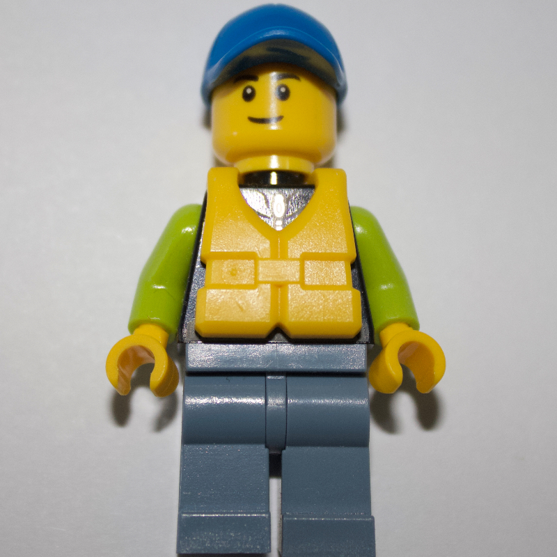LEGO Man, Black and Lime Jacket, Blue Cap, Yellow Life Vest (fig-009809)