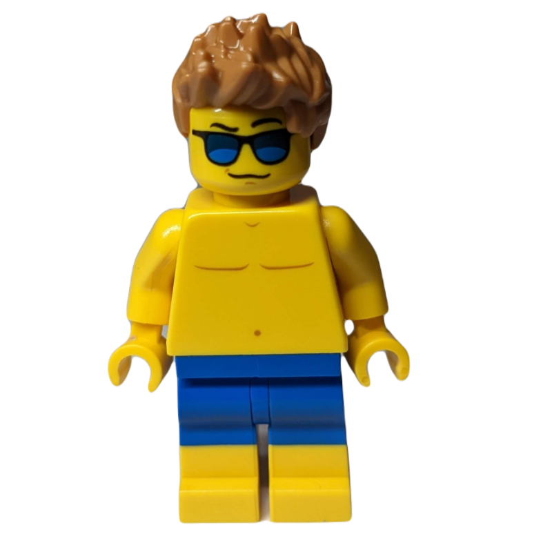 LEGO Man, Shirtless, Blue Swim Trunks, Medium Nougat Hair, Sunglasses (fig-009812)